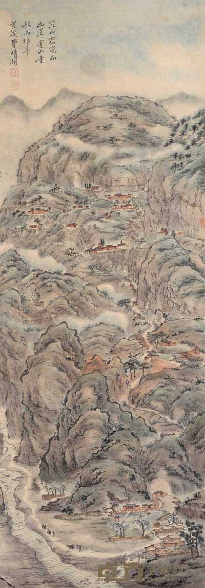 费晴湖 溪山幽深 立轴 104.5×36.5cm